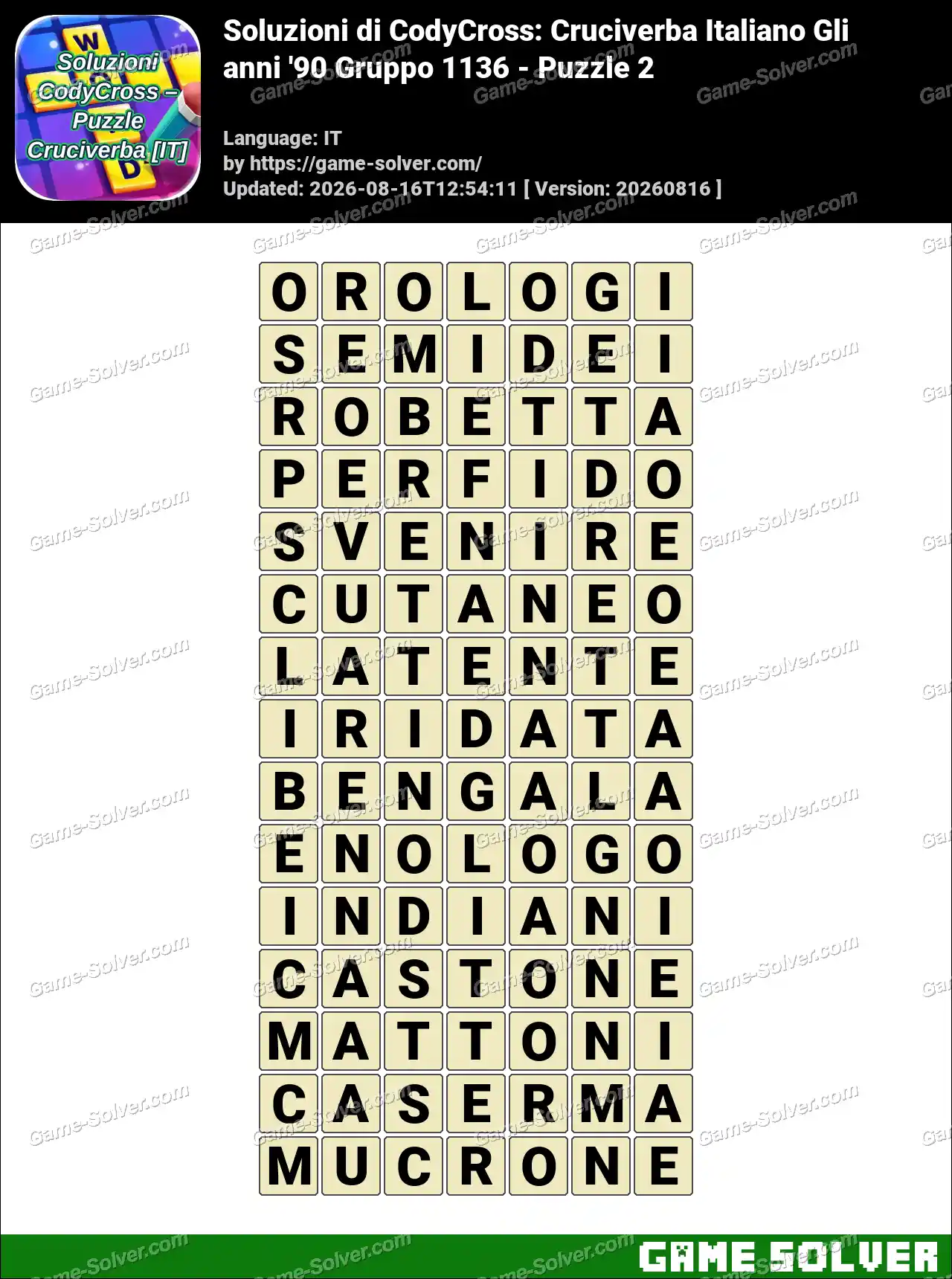 Soluzioni di CodyCross: Cruciverba Italiano Gli anni ’90 Gruppo 1136 – Puzzle 2